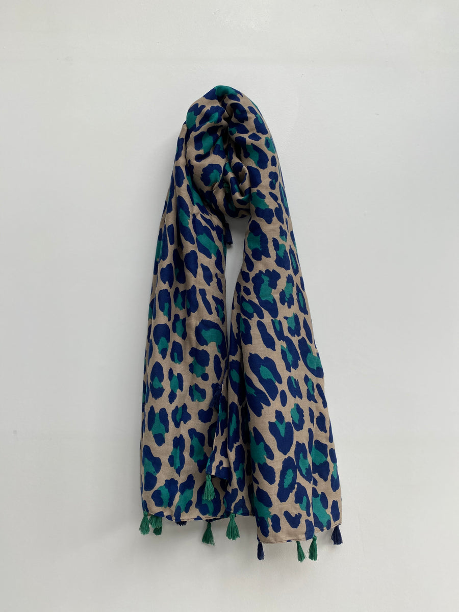 Get Wild Navy Blue Leopard Print Satin Scarf