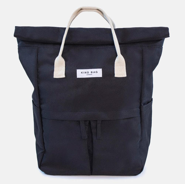 Kind Bags Pebble Black Medium Hackney Rucksack from Recycled and Recycleable Fabric