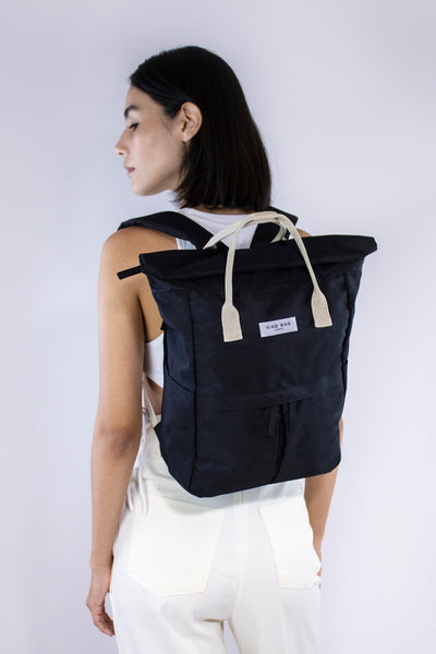 Kind Bags Pebble Black Medium Hackney Rucksack from Recycled and Recycleable Fabric