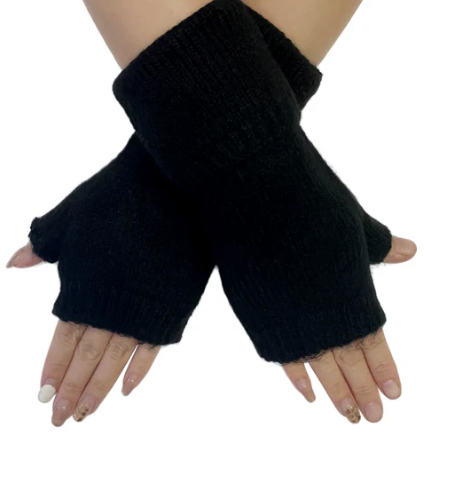 Black wool mix knitted handwarmers