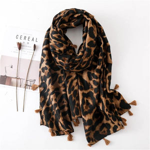 Classic Camel Leopard Print Scarf