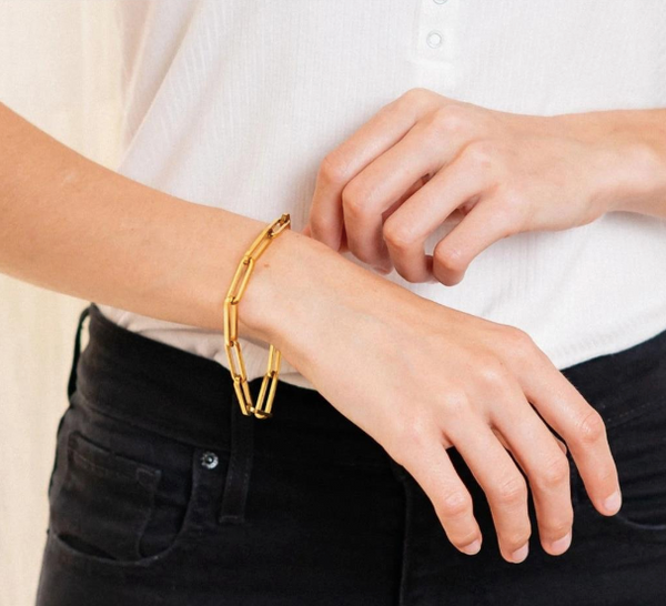 Gold Long Links Bracelet from White Leaf