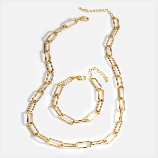 Gold Long Links Short Necklace and bracelet  in 18ct Gold Plate from White Leaf