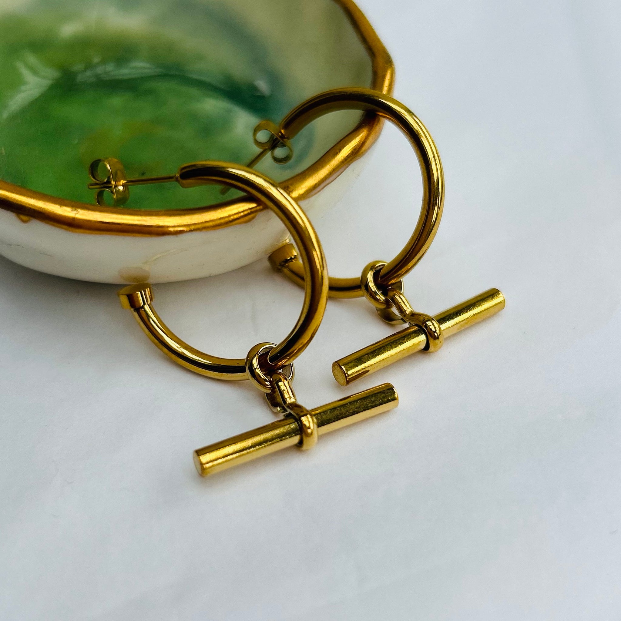 Gold removable T-Bar waterproof earrings from MisGraceful