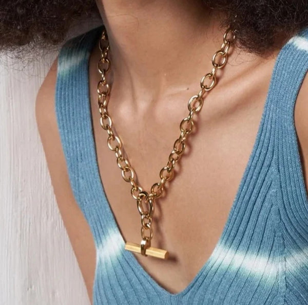 Gold Chunky T-Bar Necklace from Misgraceful