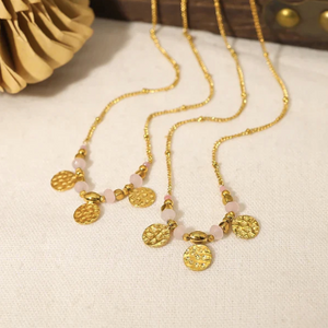 Gold Discs and Rose Quartz Necklace