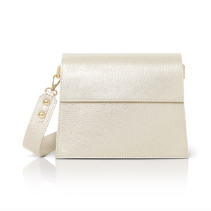 Gold Leather Structured Crossbody Bag