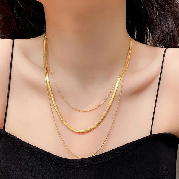 Gold Triple Snakechain Waterproof necklace from MisGraceful Jewellery worn on a model