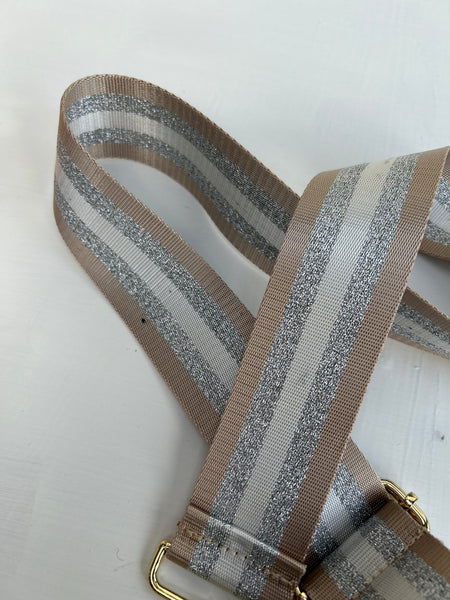 SECOND Pale Taupe and Silver Stripe Bag Strap