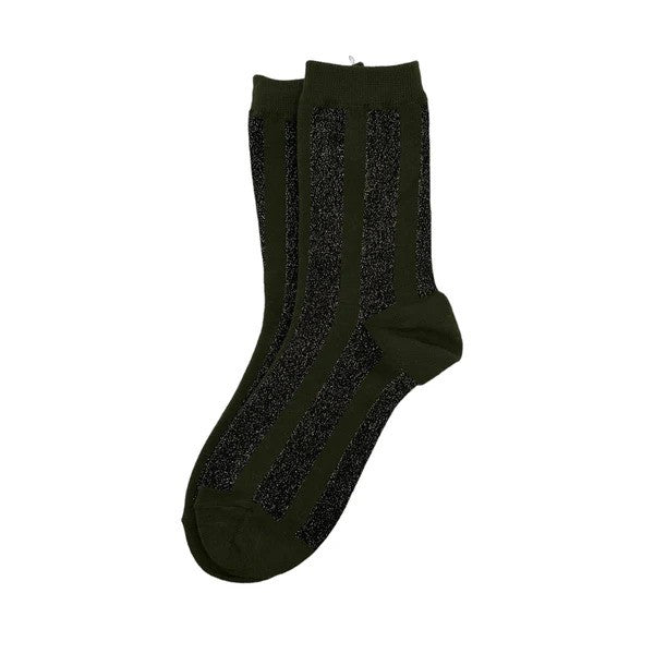 Olive Green Glitter Stripe Socks - Berlin by Sixton London