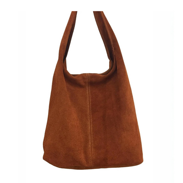 Light chocolate suede slouchy tote bag