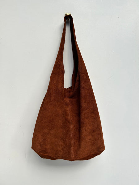 Light chocolate suede slouchy tote bag