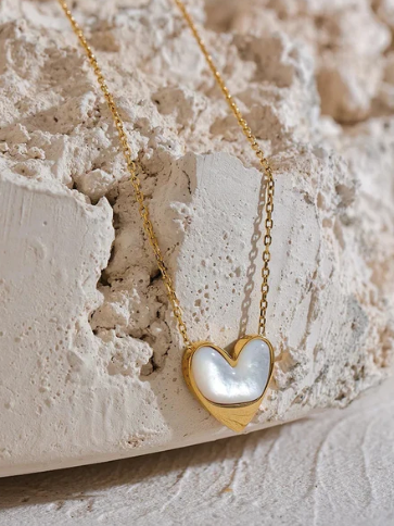 Gold and Mother of Pearl Heart Necklace