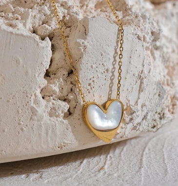 Gold and Mother of Pearl Heart Necklace