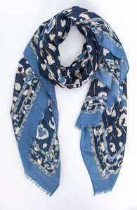 Percy Lightweight Scarf - Blue, Leopard Border