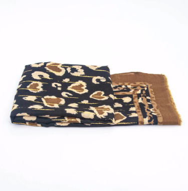 Percy Lightweight Scarf - Neutral, Leopard Border