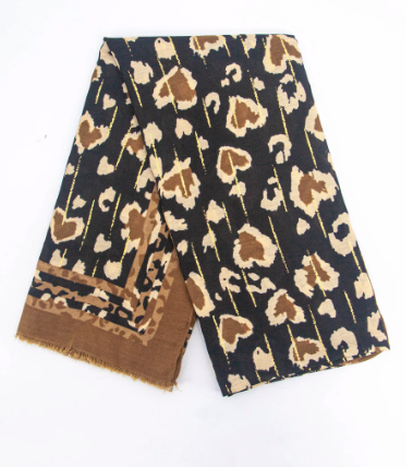 Percy Lightweight Scarf - Neutral, Leopard Border