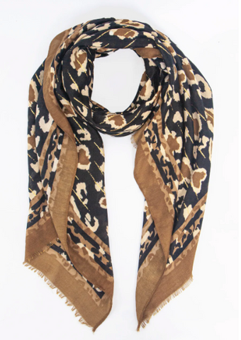 Percy Lightweight Scarf - Neutral, Leopard Border