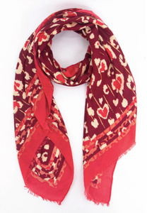 Percy Lightweight Scarf - Red, Leopard Border