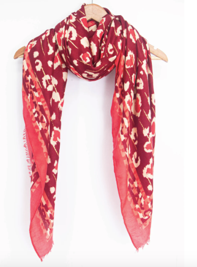 Percy Lightweight Scarf - Red, Leopard Border