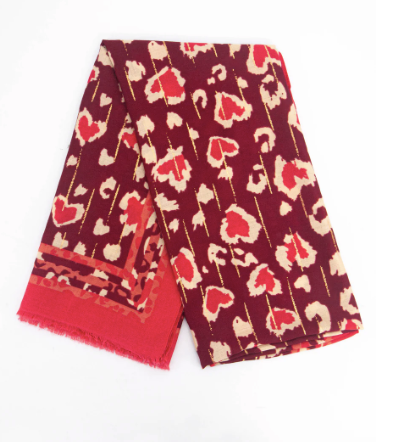 Percy Lightweight Scarf - Red, Leopard Border