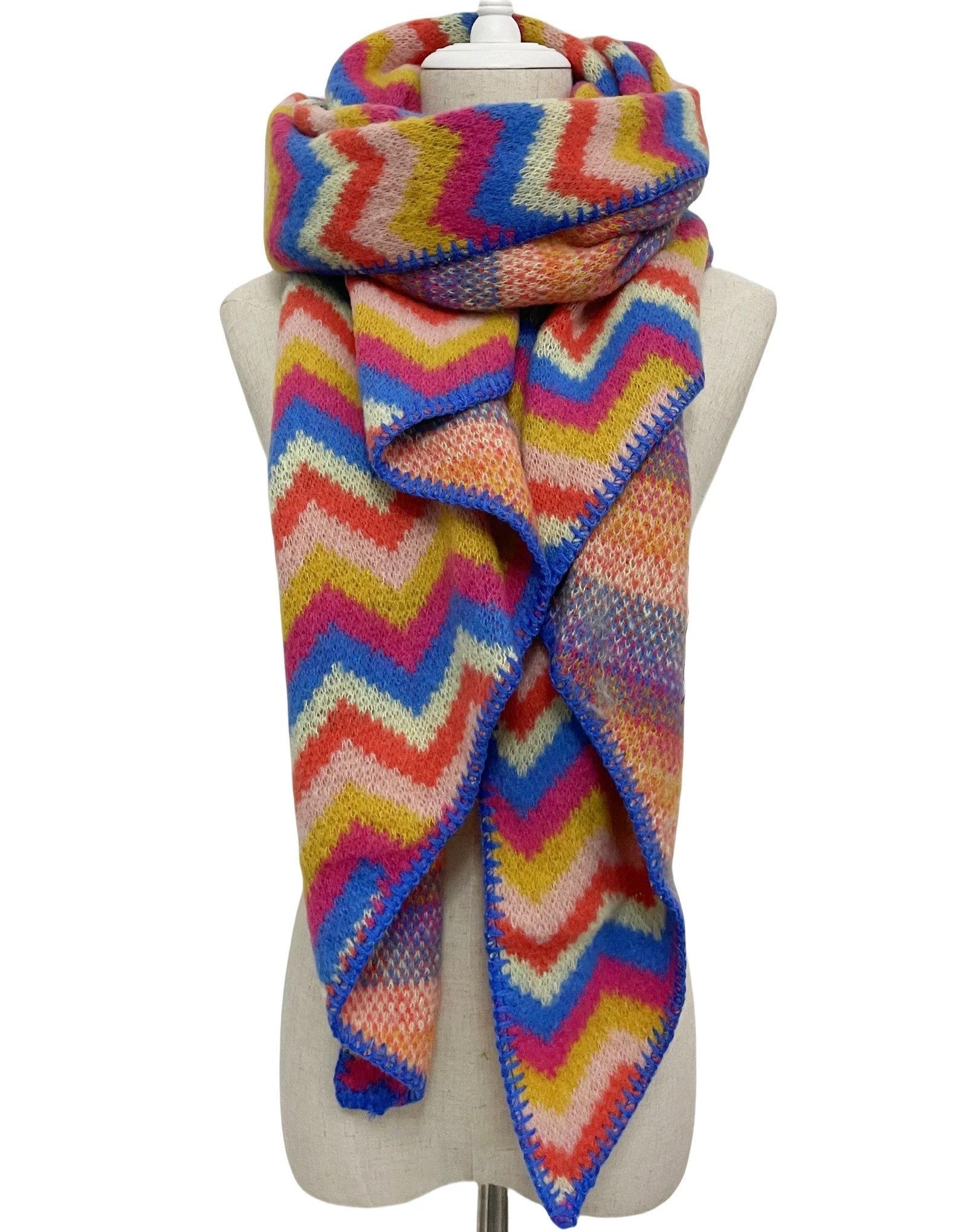 Red and Blue Chevron Blanket Scarf