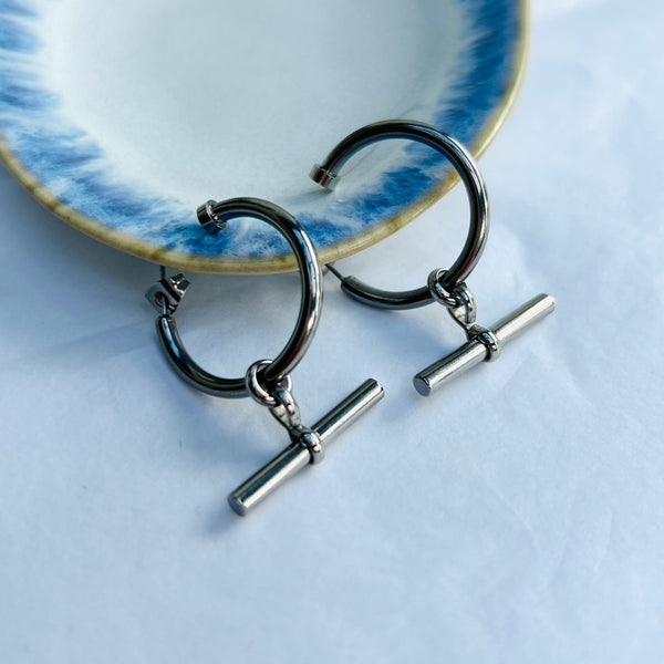 Silver T Bar waterproof earrings from MisGraceful