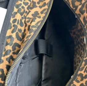 Leopard Print Cotton backpack from Sixton London interior pockets