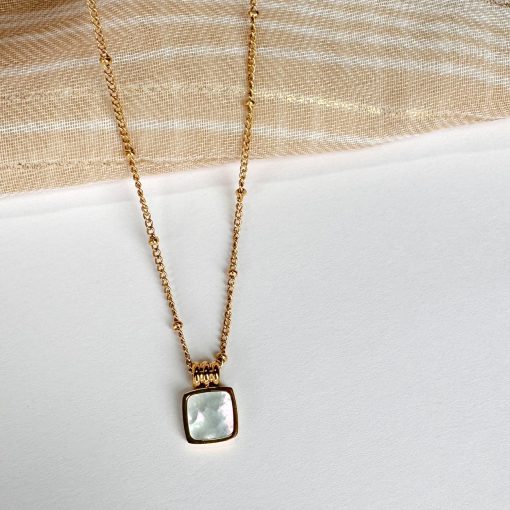 Gold Mother of Pearl Square Pendant Waterproof Necklace from MisGraceful Jewellery