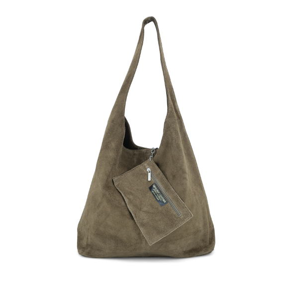 Taupe Suede Slouchy Tote internal pocket