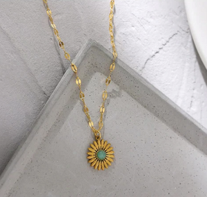 Turquoise Gold Flower Necklace