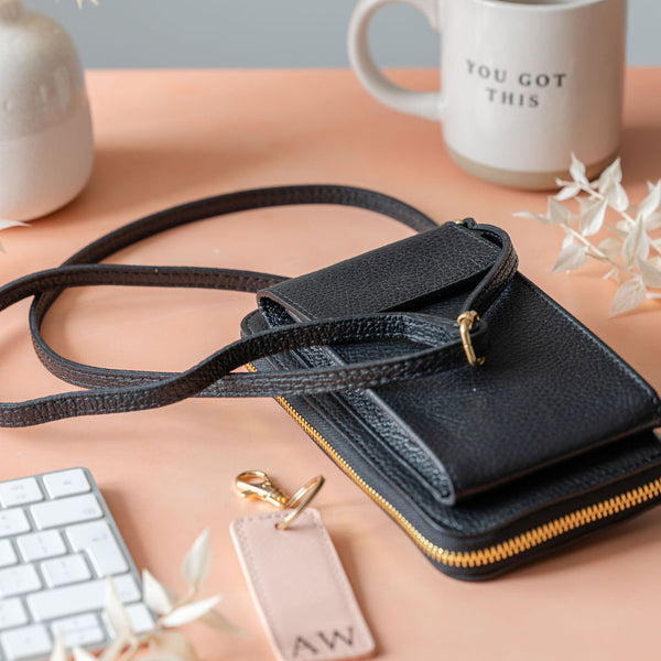 Black Leather Purse / Phone Crossbody by AnySomething Photography