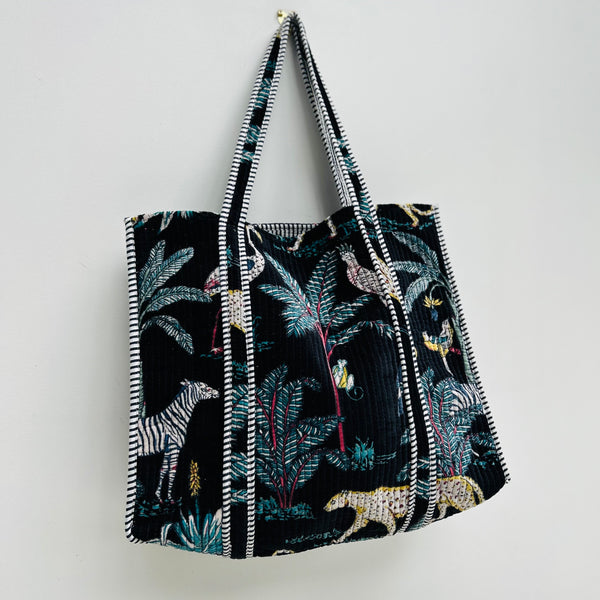 Black Jungle print velvet tote bag