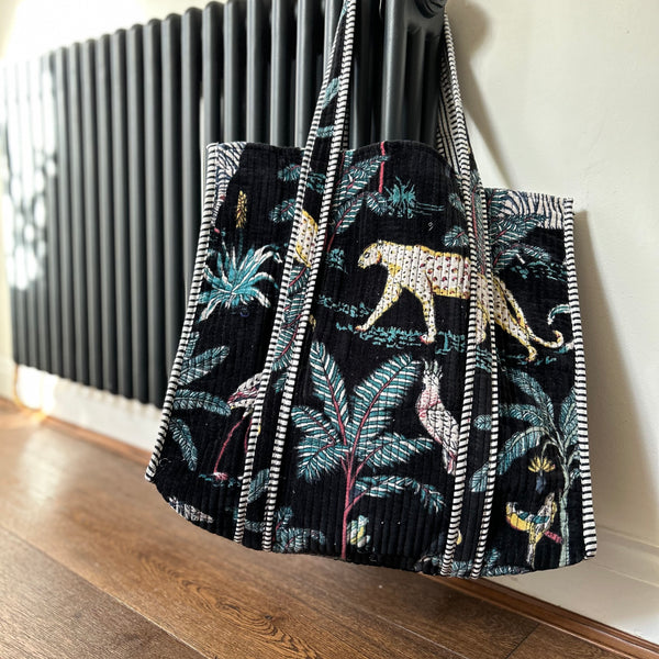 Black Jungle print velvet tote bag