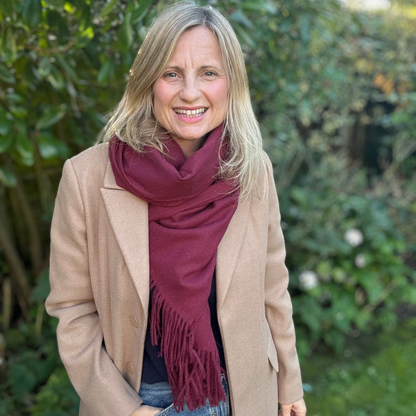 Burgundy Plain Wool Scarf worn by Cathy