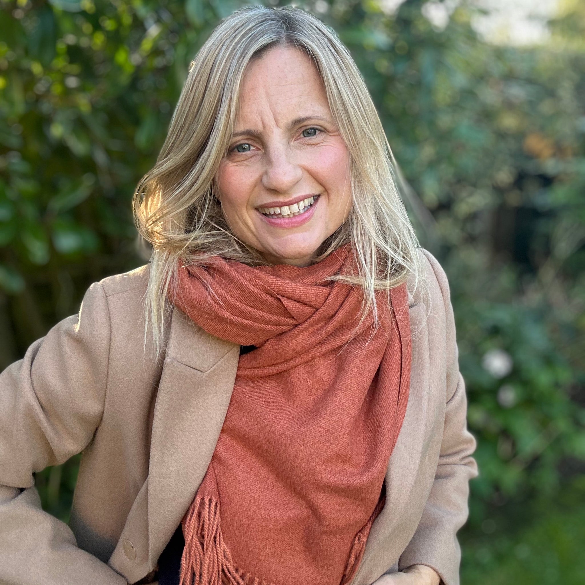 Chestnut Plain Wool Scarf worn by Cathy