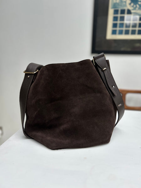 Dark Chocolate Suede Bucket Bag