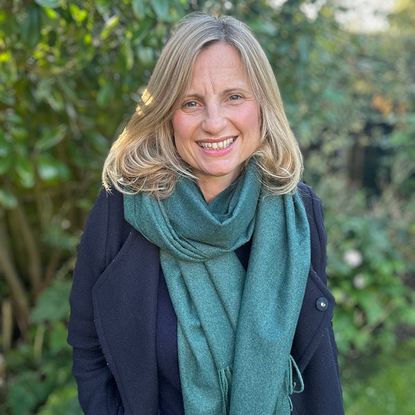 forest green Plain Wool Scarf worn by Cathy 