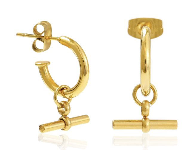 Gold T Bar waterproof earrings from MisGraceful