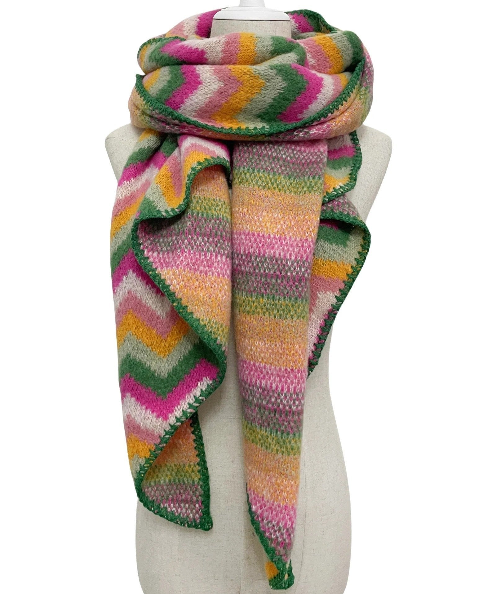 Green and Pink Chevron Blanket Scarf