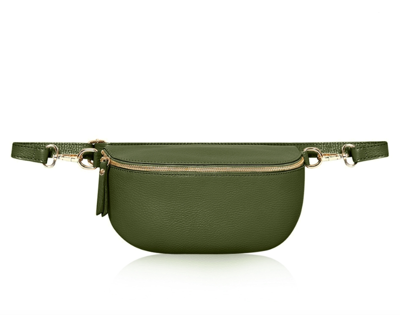 Large Olive Green Leather Waist Crossbody Bag from Alice's Wonders