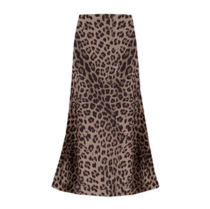 Leopard Print Satin Slip Midi Skirt from Last True Angel