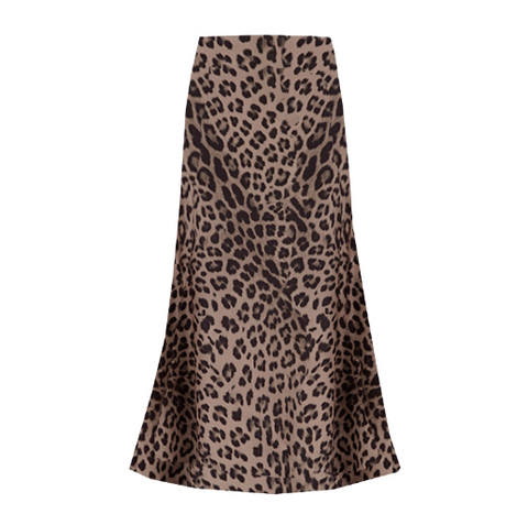 Leopard Print Satin Slip Midi Skirt from Last True Angel