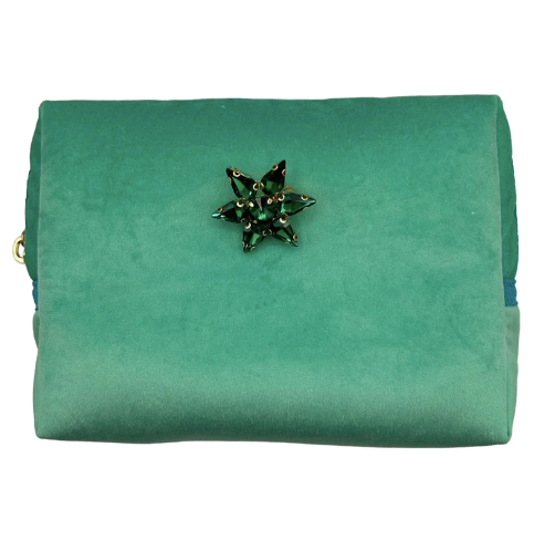 Marine Green Velvet Make Up Bag with Jewel Star Pin (two sizes)