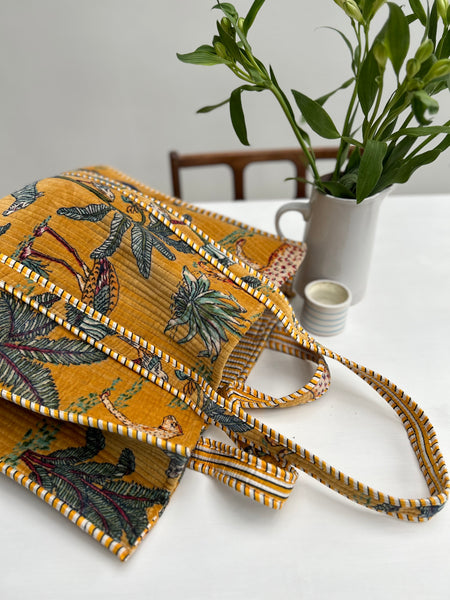 Mustard Jungle Print Large Velvet Tote Bag