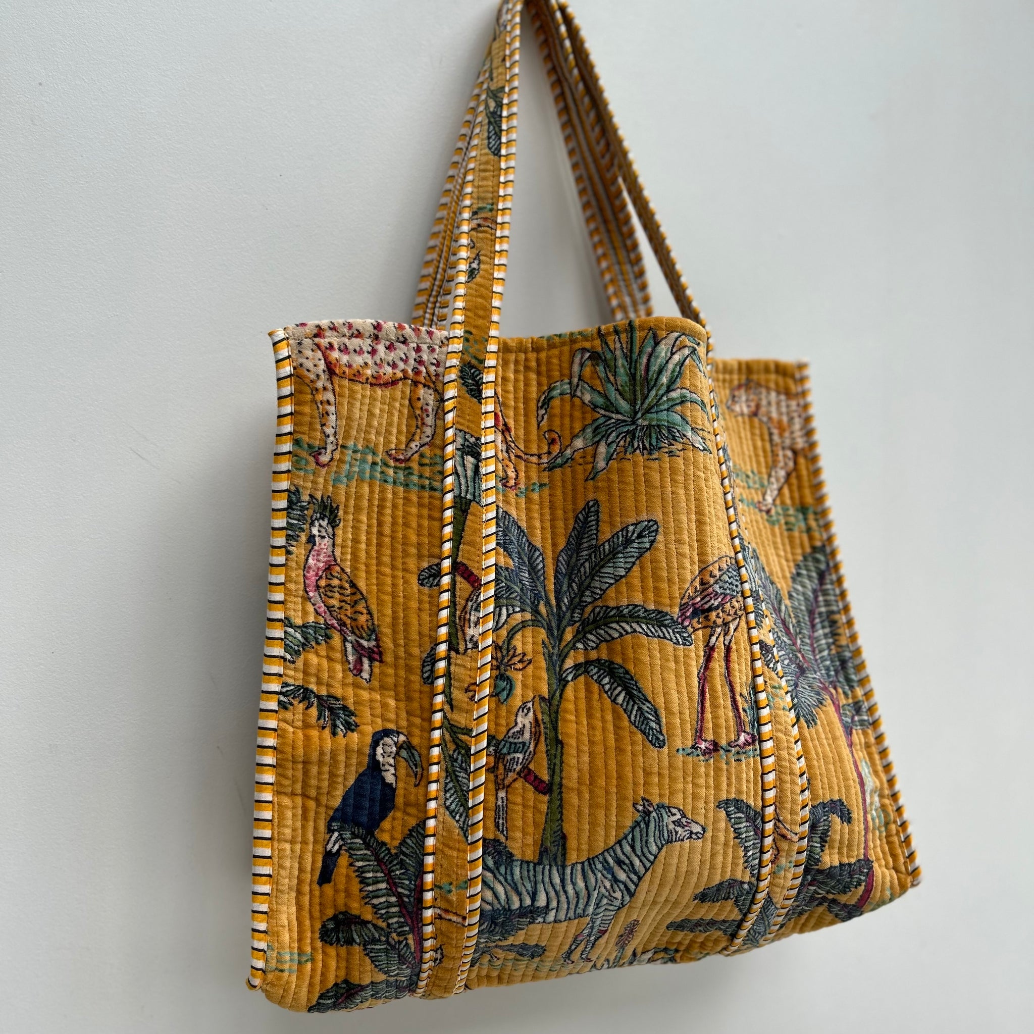 Mustard Jungle Print Large Velvet Tote Bag