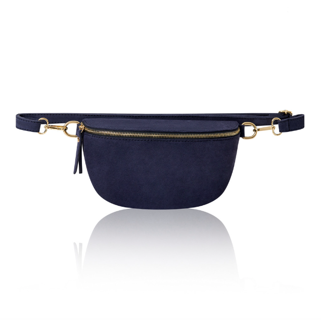 navy blue suede crossbody waist bag