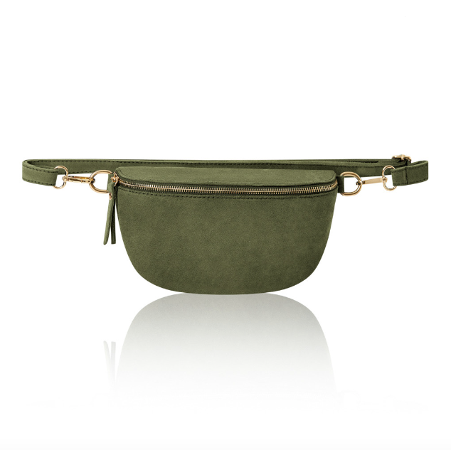 Olive Green Suede Waist Crossbody Bag