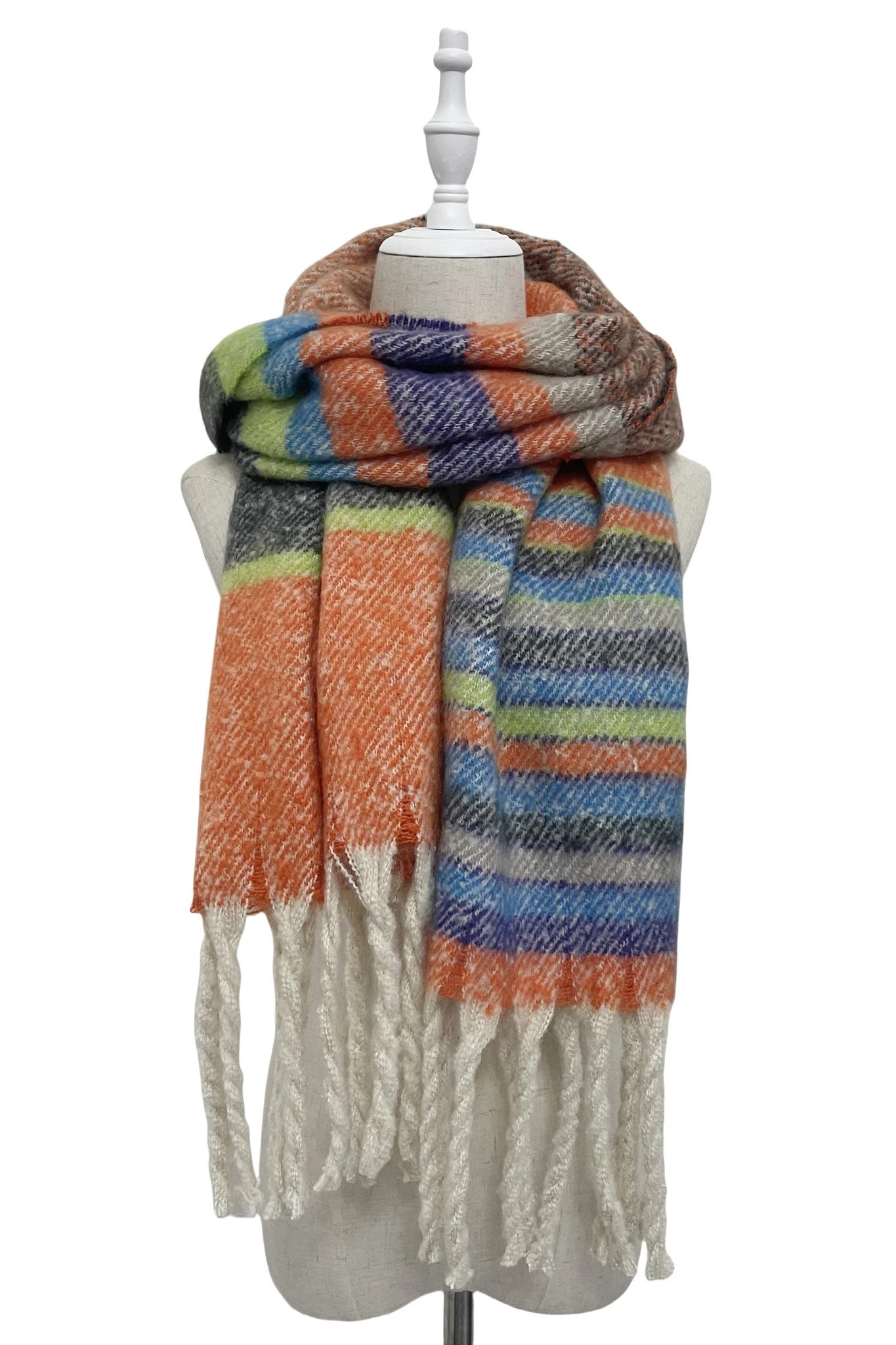 Orange Stripe Tassel Blanket Scarf