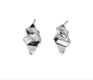 Molten Drop Stud Earrings in Rhodium Plated Brass from White Leaf